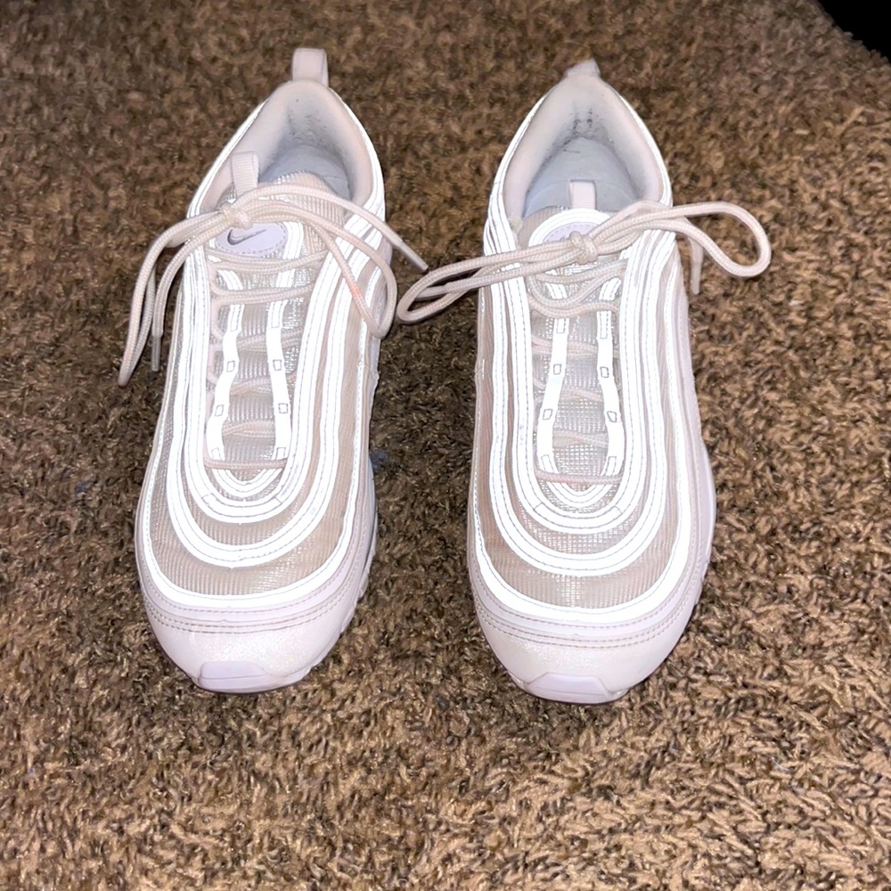 These are Mens NIKE AIR MAX 97 CASUAL SHOES; size: 10 color: white